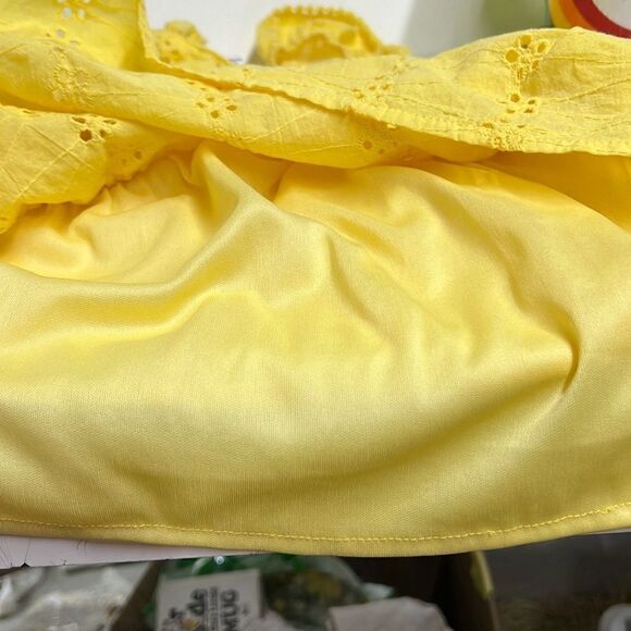 Japna Womens Yellow Flower Perforations Smocked back V-Neck Sleeveless Top Large - Picture 9 of 9